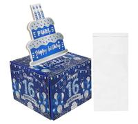 Ipetboom 16th Birthday Money Pulling Box for Party Cake Decor, Blue Silver Cash Set with Surprise Pull-out Feature, Birthday Celebration Supplies