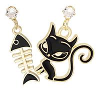 Ipetboom 1Pair Asymmetrical Cat and Fish Bone Drop Earrings for Women Unique Dangle Earrings for Girls Alloy Fashion Jewelry Cute Aesthetic Teen Girls and Women
