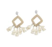 Ipetboom 1Pair Style Rattan Fringe Earrings for Women Retro Tassel Ear Dangle Jewelry Fashionable White Ear Decoration for Daily Wear