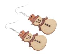 Ipetboom 1pair Wooden Snowman Dangle Earrings Handmade Christmas Jewelry for Women Cute Festive Accessory for Holiday Parties and Celebrations