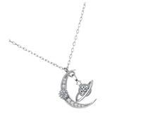Ipetboom 1Pc Silver Wishing Planet Moon Necklace with Zirconia Star Pendant for Women Elegant Clavicle Chain Jewelry for Valentine's Day and Special Occasions