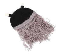 Ipetboom 1PC Viking Hat with Short Beard Decorative Ox Horn Cosplay Hat for Halloween Parties Comfortable Durable Woolen Yarn Material for Themed Events and Role Play