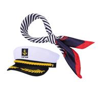 Ipetboom 1Set Captain Sailor Hat and Scarf Nautical Costume Accessories for Men Women Easy to Wear Yacht Captain Cap for Parties Performances Soft Velour Effortless