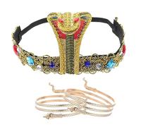 Ipetboom 1Set Egyptian Costume Accessories Set Women Headband Snake Bracelets for Halloween Parties Chic Photo Prop Lightweight Reusable Design