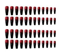 Ipetboom 2 Boxes 48pcs Full Cover Press on Nail Tips, Plastic Ballerina Shape with Glossy Gradient Red to Black Colour, for Christmas and Parties Artificial Nail Art