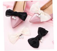 Ipetboom 2 Pairs Bridal Bowknot Shoe Clips with Faux Pearls Detachable Decorative Buckle Clips for High Heels and Flats Classic Black and White Accessories for Wedding Party and Daily Wear