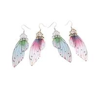 Ipetboom 2 Pairs Butterfly Wings Dangle Earrings for Women Long Face Flattering Drop Charm Jewelry Rhinestone Crystal Durable Elegant Fairy Dragonfly Wings for Christmas