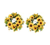 Ipetboom 2 pcs Artificial Sunflower Wreath Decor with Yellow Green Leaves Fake Sunflower Garland for Home and Garden Wall Hanging No Watering Required Easy Care Decorative Floral Accent