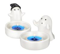 Ipetboom 2 Pcs Halloween Ghost Ceramic Tealight Candle Holders Cute Ghost Design Compact Candlestick Decor for Home Table Centerpiece Party Decorations and Gift