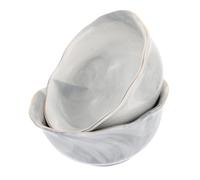 Ipetboom 2 Pcs Irregular Ceramic Bowls with Gold Rim Nordic Marble Pattern Large Capacity Rice Soup Tableware Stylish Seasoning and Cereal Bowls for Dining