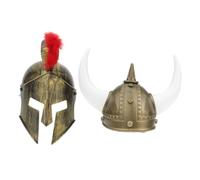 Ipetboom 2 Pcs Viking Helmets with Brown Horns and Gold Ancient Warrior Helmet Medieval Soldier Costume Party Headwear for Men Boys and Girls Cosplay Carnival