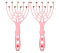 Ipetboom 2 Pieces Pink Nine-Claw Head Scalp Massager for Relaxation, Tension Headache Relief Tool with Plastic Handle, Japanese Head Spa Hair Stimulator for Home and Travel Use