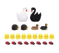 Ipetboom 23Pcs Resin Mini Animal Figurines Set with Ladybugs, Yellow Chicks, Hedgehogs, Ducks and Swans for Aquarium Decor and Fairy Garden Micro Landscape Ornament