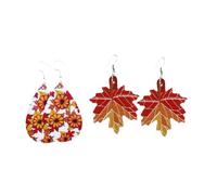Ipetboom 2pairs Thanksgiving Leather Earrings Delicate Maple Leaves Eardrops Chic Festival Ear Jewelry for Autumn Party Studs Style