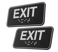 Ipetboom 2Pcs Acrylic Exit Sign with Braille, Self-Adhesive Emergency Exit Sticker 20X5Cm, Indoor Outdoor Safety Door Decal for Office, Restaurant, Hotel, Public Places