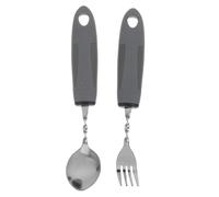 Ipetboom 2pcs Adaptive Tremor Stainless Steel Utensils for Elderly Fork and Spoon Set with Built Up Handles for Stroke Therapy and Arthritis Grip Support