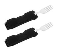 Ipetboom 2Pcs Adjustable Adaptive Fork Holder with Universal Hand Strap for Elderly and Disabled - Arthritis Eating Aid Cutlery for Tremor Assistance and Daily Living Support
