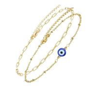 Ipetboom 2pcs Adjustable Blue Evil Eye Bracelets for Protection Durable Charm Jewelry Set Double Layer Bohemian Style Amulet Wristbands for Women