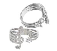 Ipetboom 2pcs Adjustable Musical Note Open Rings for Women with Cubic Zirconia, Silver Tone Decorative Music Finger Bands for Music Lovers and Party Accessories