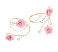 Ipetboom 2pcs Adjustable Pearl Bracelet Floral Bracelet Stainless Steel Bangle Flower Armlet Arm Cuff Artificial Flower Arm Cuff Jewelry Pink Metal