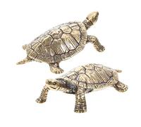 Ipetboom 2pcs Antique Finish Brass Turtle Figurines Gold Miniature Sea Turtle Ornaments for Feng Shui Decor Symbol of Luck Longevity and Prosperity Rustic Desk Home Accent