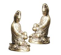 Ipetboom 2pcs Antique Small Pure Brass Avalokitesvara Buddha Figurines Tabletop Bodhisattva Statues for Spiritual Decor and Religious Offering Gift