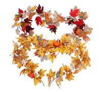 Ipetboom 2PCS Artificial Fall Maple Leaf Garland Hanging Vines for Thanksgiving Halloween Party Fireplace Wedding Decor Seasonal Faux Foliage Stem