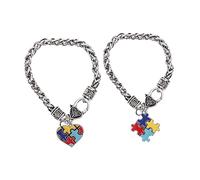 Ipetboom 2pcs Autism Awareness Puzzle Bracelet Zinc Alloy Hand Chains with Classic Jigsaw Design Durable Autism Symbol Wristbands for and Attention Raising