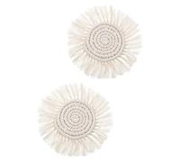 Ipetboom 2pcs Bohemian Style Cotton Woven Coasters with Tassel Heat-resistant Round Cup Pads Anti-scalding Household Placemats for Dining Table and Tableware Protection Beige
