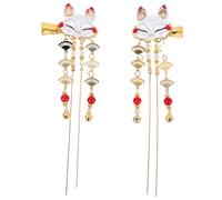 Ipetboom 2pcs Chinese Vintage Alloy Fox Tassel Hairpin Side Clips for Women Handmade Glossy Hair Accessories with Charming Cartoon Mask Design Elegant Headwear for Festive Random Color