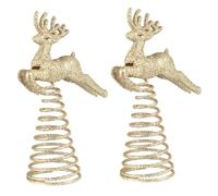 Ipetboom 2pcs Christmas Tree Treetop Star Topper Hanging Pendants Gold Elk Design, Glitter Christmas Ornament for Xmas Tree Decoration