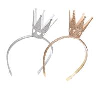 Ipetboom 2pcs Crown-design Children's Headbands Glittery Three-dimensional Birthday Crowns for Girls Age 8-12 Shiny Silver and Gold Accessories