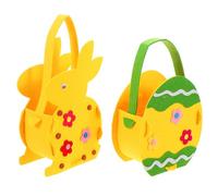 Ipetboom 2pcs Cute Felt Easter Baskets with Rabbit Design, Reusable Easter Tote Bags for Holiday Parties, Multifunctional DIY Decoration Candy Storage Bags in Assorted Colors