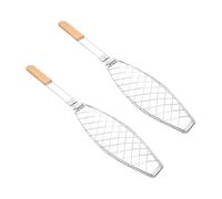 Ipetboom 2pcs Detachable Stainless Steel Bbq Fish Grill Basket with Anti-scald Handle Foldable Portable Grilling Rack for Outdoor Barbecue Multi-functional Wire Mesh for Fish Burgers and
