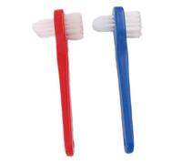 Ipetboom 2pcs Double Head Denture Toothbrush with Ergonomic Grip for Oral Cleaning Firm Bristles Reach Hard to Clean Areas for False Teeth and Braces Care