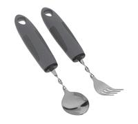Ipetboom 2pcs Elderly Food Aid Tableware Set Stainless Steel Adaptive Utensils Plastic Built-up Handles Anti Tremor Bendable Fork and Spoon for Hand Trembling Assistance
