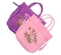 Ipetboom 2pcs Embroidered Chinese Handbag Floral Ethnic Style Drawstring Tote Purse for Women Sturdy Material Elegant Hanfu Bag for Wedding Jewelry and Daily Use