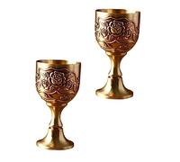 Ipetboom 2PCS European Style Antique Hand Embossed Bronze Whiskey Shot Glass Insulated Wine Goblets for Home Bars Ktv Creative Vintage Drinkware for Hot Cold Beverages