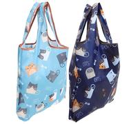Ipetboom 2pcs Folding Shopping Bags Portable Storage Pouches with Lovely Cat Prints Capacity Oxford Cloth Reusable Handheld Grocery Tote for Eco Friendly Use