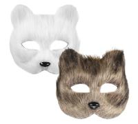 Ipetboom 2pcs Fox Masks for Halloween Cosplay Party, Half Face Masquerade Masks in White and Grey, DIY Hand-paintable Animal Costume Props for Adults and Women