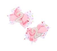 Ipetboom 2pcs Hair Bow Clips with Number and Pearl Accents Pink Ice Cream Bowknot Barrettes for Little Elegant Birthday Party Hair Accessories for Teens