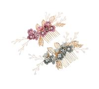 Ipetboom 2pcs Handmade Floral Bridal Hair Combs with Pearls and Crystals Elegant Wedding Hair Accessories for Brides and Bridesmaids Flower-shaped Hairpiece in Mint Green and Purple for