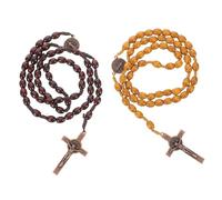 Ipetboom 2pcs Handmade Wooden Rosary Beads Necklace with Crucifix Pendant Lightweight Catholic Prayer Beads for Daily Wear Thoughtful Religious Men and Women