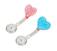 Ipetboom 2pcs Heart-Shaped Crystal Hanging Nurse Watch Fob Watch for Women Nursing Pocket