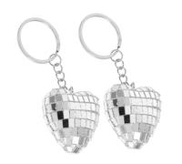 Ipetboom 2pcs Heart Shaped Mini Disco Ball Keychains Silver Reflective Party Favors for Disco Parties Birthdays Halloween Christmas Key Rings