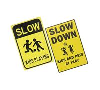 Ipetboom 2pcs High Visibility Traffic Warning Signs for Streets and Play Areas Metal Road Safety Signs to Alert Pedestrians and Vehicles for Slow Playing