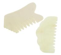 Ipetboom 2pcs Jade Gua Sha Facial and Body Massage Combs with Rounded Smooth Edges for Muscle Pain Relief and Skin Care, Beige Natural Stone Scraping Tools for Face and Body
