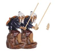 Ipetboom 2PCS Mini Fisherman Statue Ceramic Bonsai Garden Figurines Elder Sitting Asian Style for Zen Garden Aquarium Micro Landscape Home Decor