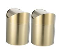 Ipetboom 2pcs Mini Stainless Steel Trash Can with Lid Compact Countertop Garbage Bin for Desk Steel Swing Top Wastebasket for Home Office Kitchen Bathroom Dorm