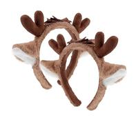 Ipetboom 2pcs Plush Reindeer Antler Headband with Realistic Deer Ears Animal Hair Hoop for Women Comfortable Cosplay Accessory for Christmas Parties Stage Performances and Festive Events